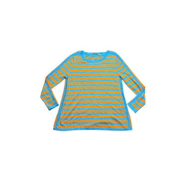 Soft Surroundings Orange Turquoise Striped Wool Cashmere Sweater Size Large - Picture 1 of 8
